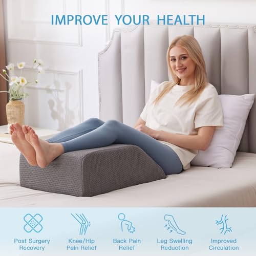 MEGCXIT Dark Grey Memory Foam Leg Wedge Pillow 24x22x8 Inch for Swelling & Post-Surgery Recovery