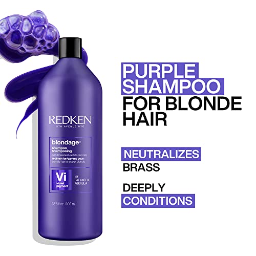 Redken Blondage Purple Shampoo For Blonde, Bleached or Highlighted Hair - Neutralizes Brassy Tones With Salicylic Acid, Color Depositing