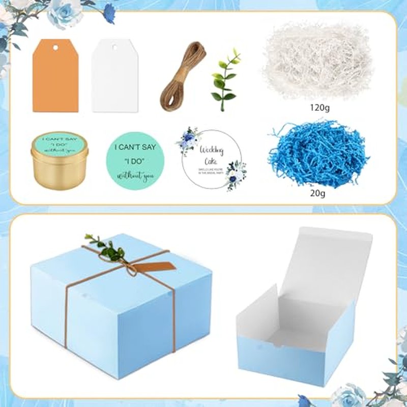 53pcs Bridesmaid Gifts Set of 4 Blue,Maid of Honor Proposal Gifts,Bridesmaid Proposal Boxes Set,Cosmetic Bag Scented Candle Salt Ball Scrunchies Hair Clip Knot Bracelet Bridal Party Bachelorette