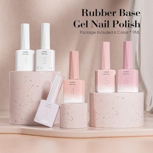 CANNI Rubber Base Gel Set - 6 Colors Milky White Clear Pink R1 - Nail Strengthening & Builder