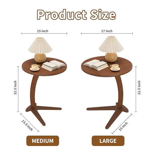 FIDOOM 17-Inch C-Shape Solid Wood Side Table for Sofa Under-Bed Use (Chestnut, Large-17")