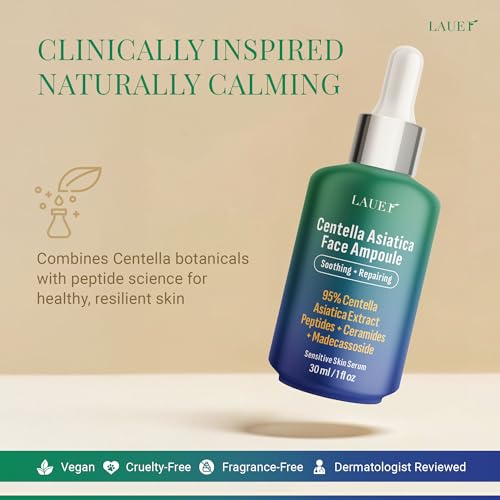 Centella Asiatica Ampoule Serum 95% Madagascar Extract Redness Relief & Barrier Repair with Peptides Ceramides & Madecassoside Soothing Hydrating Serum for Sensitive Irritated Skin 1 fl oz