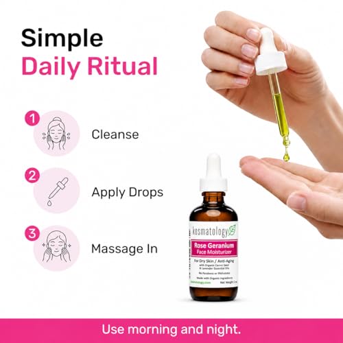 Rose Geranium Facial Moisturizer for Dry Skin - Vegan, Organic, 2 oz