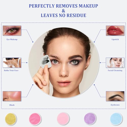Reusable Makeup Remover Pad 60 Pack, Eco-Friendly Cotton Laundry Bag, Reusable Face, Eye & Lip Makeup Remover Pads, Round Cotton Pads for All Skin Types