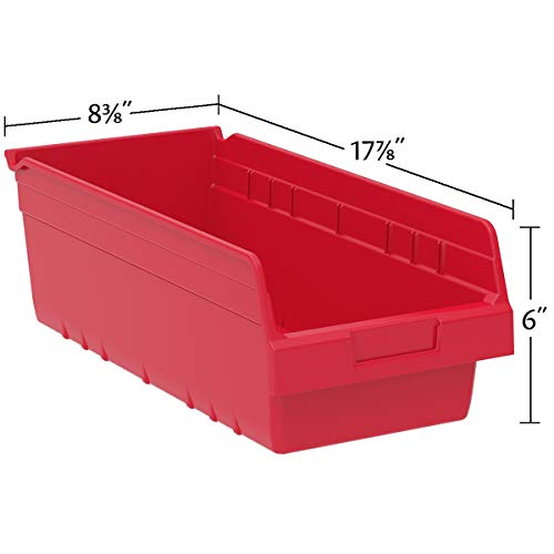 Red Plastic Nesting Storage Bins - 18x8x6 Inches, 8-Pack
