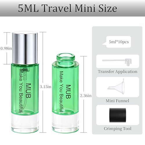 MUB 10pcs Perfume Travel Refillable Atomizer Bottle 5ml Glass Overmolding Leak-Proof Spray Bottle Atomizer Sprayer for Perfume Cologne Mini Travel Size Empty Portable Dispenser with Refill Tool Kit