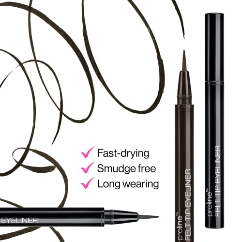 wet n wild Proline Felt Tip Eyeliner Dark Brown, .017z (Pack of 3)