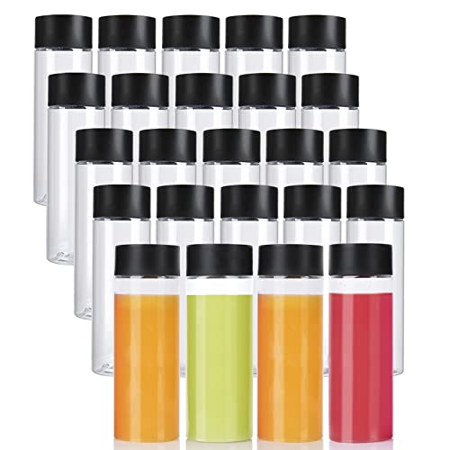 24 Pack 10 Oz Clear PET Plastic Juice Bottles with Black Lids – Food Grade, Reusable