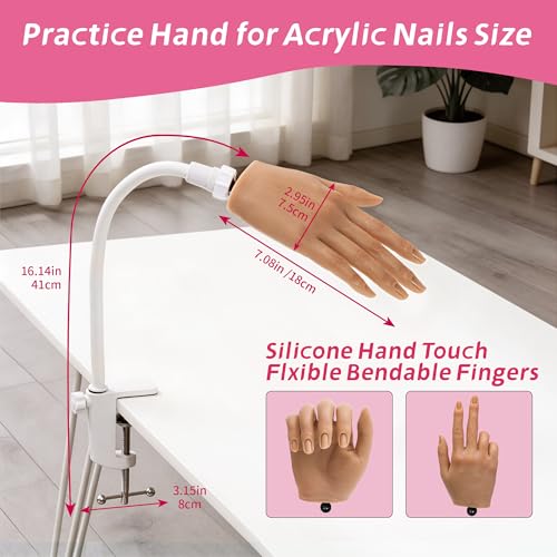 Practice Hand for Acrylic Nails - Silicone Hand with Tips & Stand - Light Skin