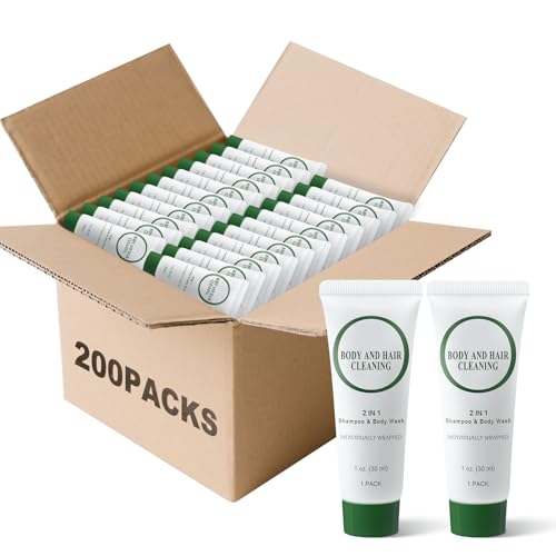 Travel Size 2-in-1 Shampoo and Body Wash Bulk Pack of 200 - Mini 1 Fl Oz Tubes