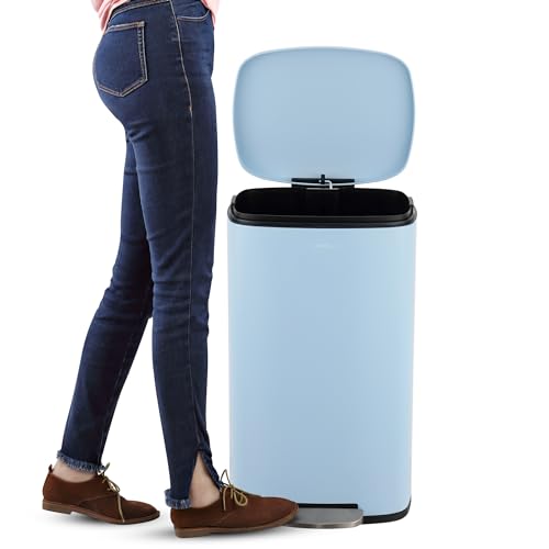happimess 8 Gal Soft Close Step Trash Can Tide Pool Blue - Rustproof Stainless Steel