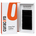 Curacoro Easy Fan Eyelash Extensions 0.03~0.07mm Thickness, C CC D Curl, 9mm-16mm Mixed & Single Length, Super Matte Black Volume Self Fanning Lash Extensions, Professional Supplies for Lash Techs