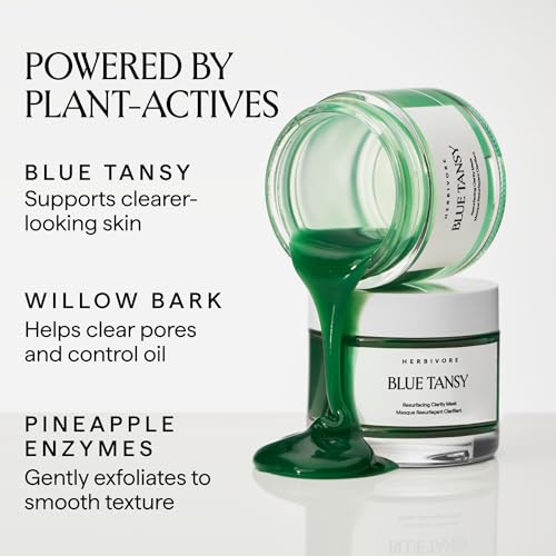 HERBIVORE Blue Tansy BHA & Enzyme Pore Refining Mask - Naturally Clarifies Acne, Blemishes & Redness, Vegan & Cruelty-Free, 60 mL / 2.02 oz