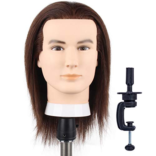 Male Mannequin Head with 100% Human Hair for Hairdressing Training, Styling & Practice