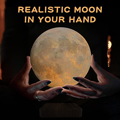 Levitating Moon Lamp - White Floating Spinning Luna Night Light with 3 Color Modes - Magnetic Desk Decor & Gift