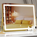 Ligheted Vanity Mirror with Lights, 14" x 12" LED Makeup Mirror, Hollywood Mirror,3 Modes Light, Smart Touch Control Dimmable, 360¡ÆRotation, Rectangle Gold Frame