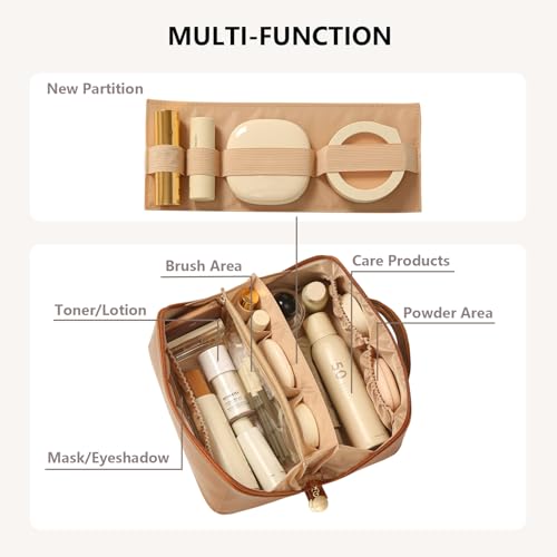 Omeily Travel Makeup & Toiletry Bag for Women C-Brown Large Capacity Organizer
