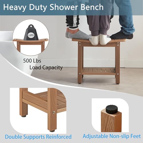 Heavy Duty Shower Bench - Brown Waterproof Poly Lumber Seat, 500 LB Capacity