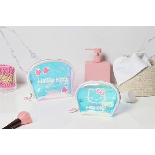 Hello Kitty Makeup Bag Set Official License, Large and Small Clear Cosmetic Travel Bags, Cute Make Up Bags, Sanrio Gifts