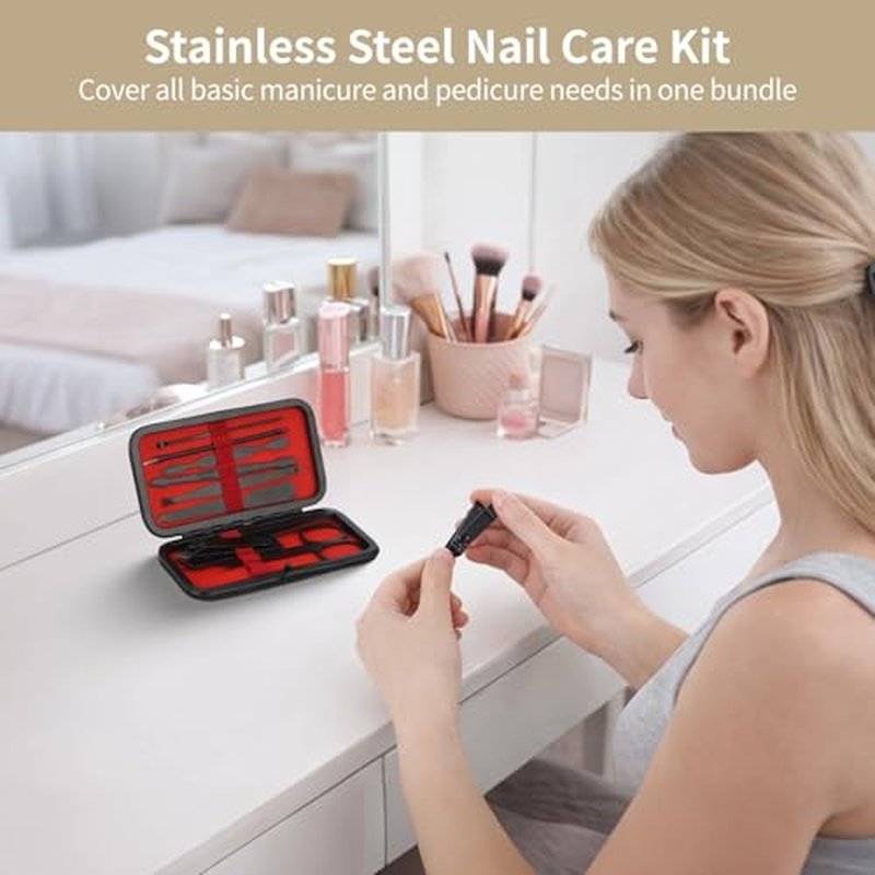12 Pcs 10-in-1 Manicure Set, Stainless Steel Nail Pedicure Kit with PU Leather Travel Case, Multi-Functional Grooming Set for Men and Women, Ideal Birthdays & Christmas Gifts