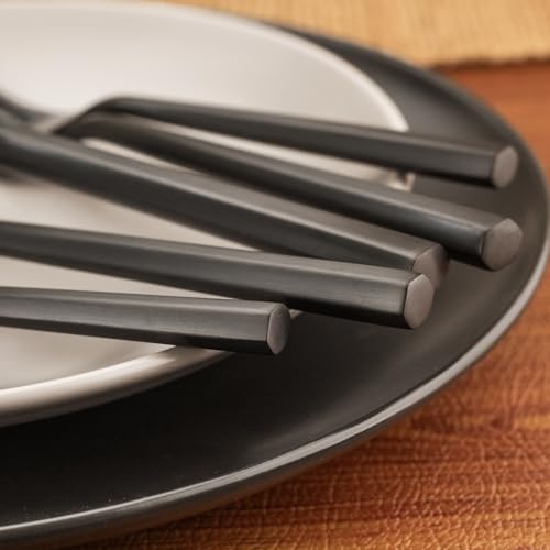 Black Hexagon Forged Silverware Set for 4 - 20-Piece Stainless Steel Flatware