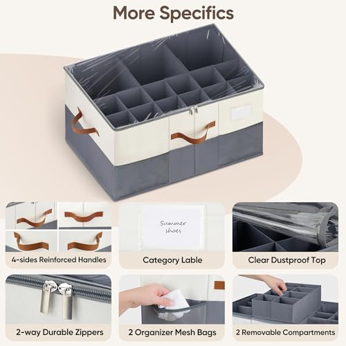 2-Pack Adjustable Shoe Organizer for Closet Holds 48 Pairs Beige & Grey