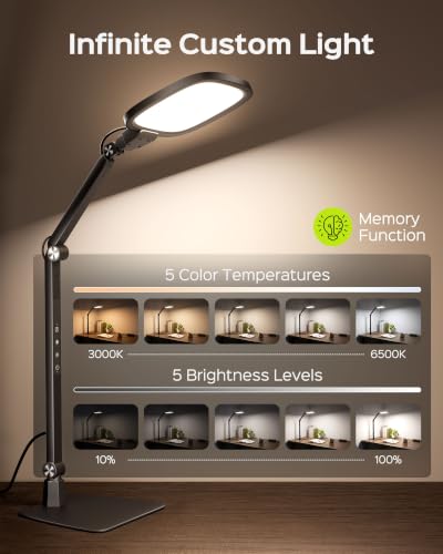JACKYLED LED Desk Lamp for Home Office - Adjustable Bright Task & Conference Lighting