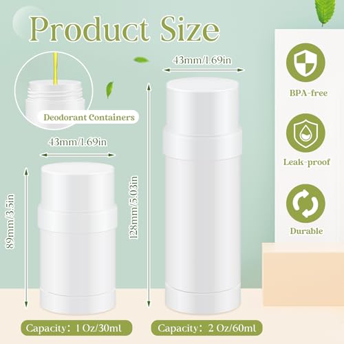 30ml White Deodorant Containers Set - Empty Travel Stick for Homemade Cosmetics