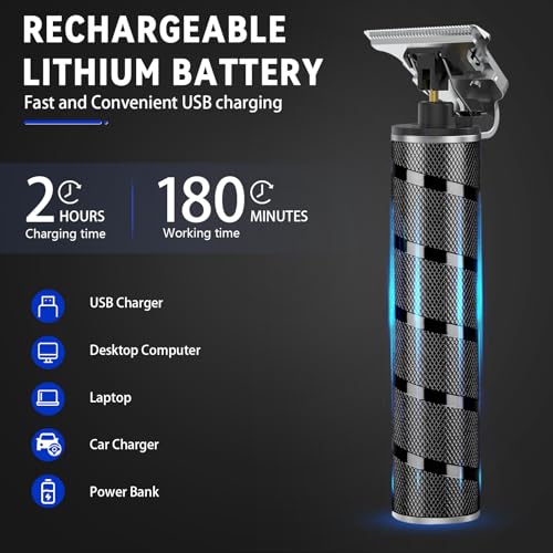 Men's Cordless Beard Trimmer with Titanium Ceramic T-Blade - Black