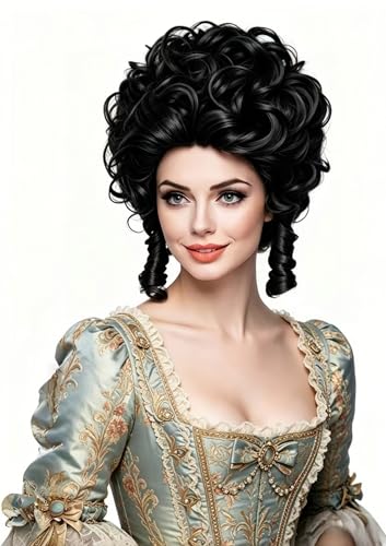 Black Short Wavy Curly Wig for Women - 70s 80s Bouffant Beehive Costume Halloween