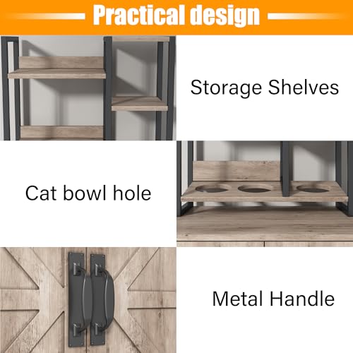 Grey Cat Litter Box Enclosure with 4 Shelves & Doors, Fits Most Sizes