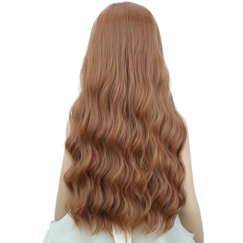 Edivd Girl Dark Orange Wavy Curly Wig Kids Long Synthetic Wigs with Cap