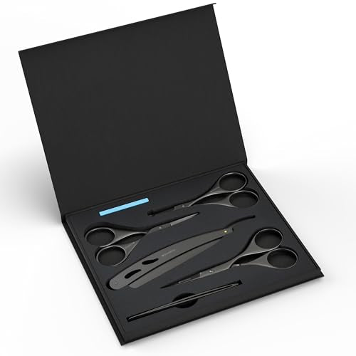 Suvorna 4.5-Inch Beard & Mustache Scissors with Straight Razor - Black, Grooming Kit