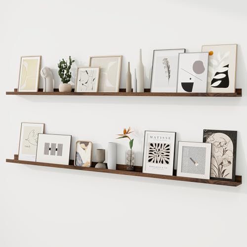 Walnut 72-Inch Picture Ledge Shelf Set of 2 - Floating Wall Shelves for Photos & Display