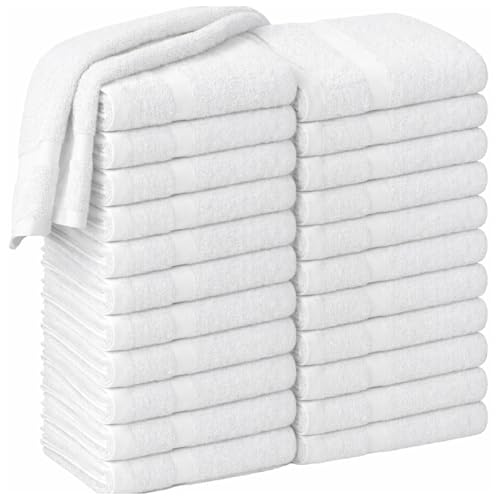 HOME ESSENTIALS 24 Pack White Salon Towels 15x25 Inches - Absorbent Hand & Spa Towels for Hair, Bathroom, Gym, Spa, Hair Care