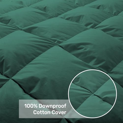 Queen Size Goose Feather Down Fiber Comforter - Green, Pinch Pleat Design