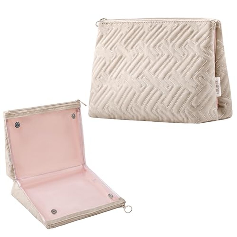 Leudes Makeup Bag Travel Essentials Cute Skincare Pouch Purse Cosmetic Bags for Women Traveling Make Up Organizer Portable Clear Case Toiletry Bag with Zipper (Camel, Large)