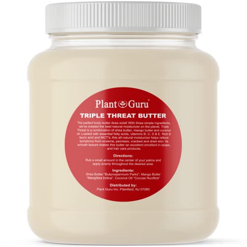 Plant Guru Triple Threat Body Butter 48oz - Shea, Mango & Coconut Oil - Natural Moisturizer for Skin Hair & Lips