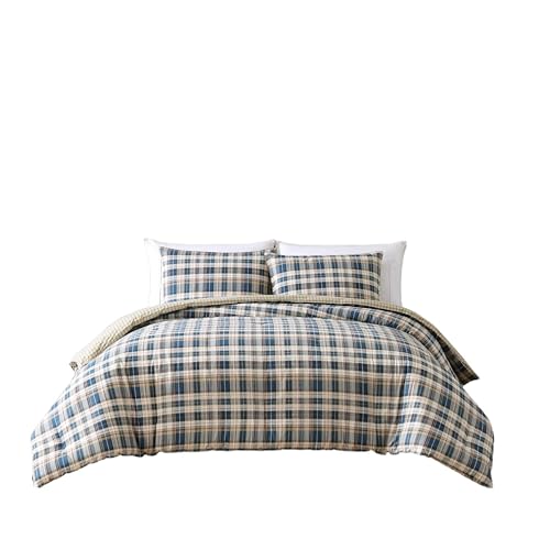 Queen Size Reversible Cotton Comforter Set with Matching Shams - Port Gamble Indigo