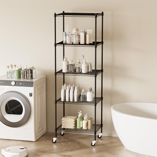 5-Tier Heavy Duty Mobile Shelving Unit with Wheels, 865lb Capacity, 23.6 x 17.7 x 72, Black – FUXRYTH