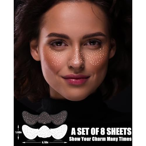 Glitter Freckles Face Tattoo,Rose Gold Face Glitter Makeup Speckles, Waterproof Rose Gold Speckles - Cute Glitter Makeup Accessories For Women - 8 Pcs