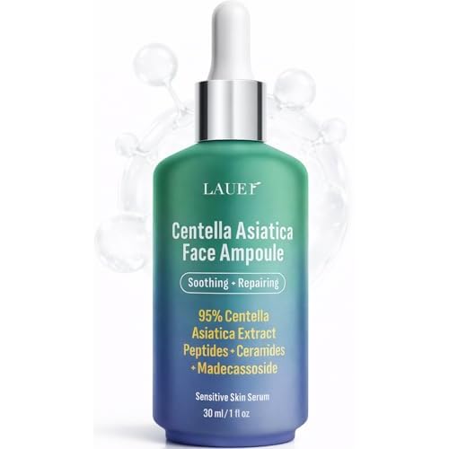 Centella Asiatica Ampoule Serum 95% Madagascar Extract Redness Relief & Barrier Repair with Peptides Ceramides & Madecassoside Soothing Hydrating Serum for Sensitive Irritated Skin 1 fl oz