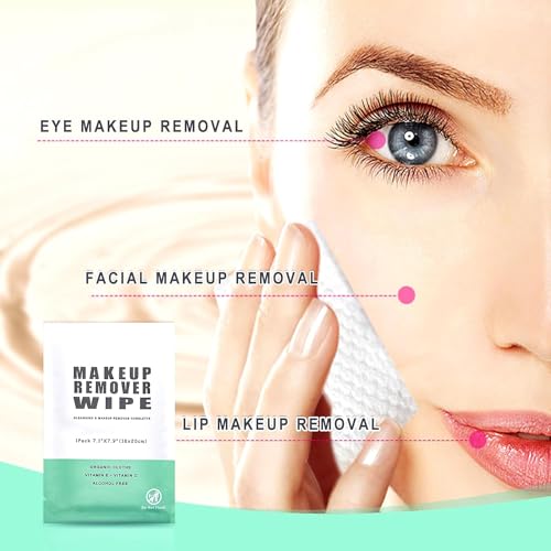 Green Makeup Remover Wipes - 200 Individually Wrapped Facial Cleansing Towelettes