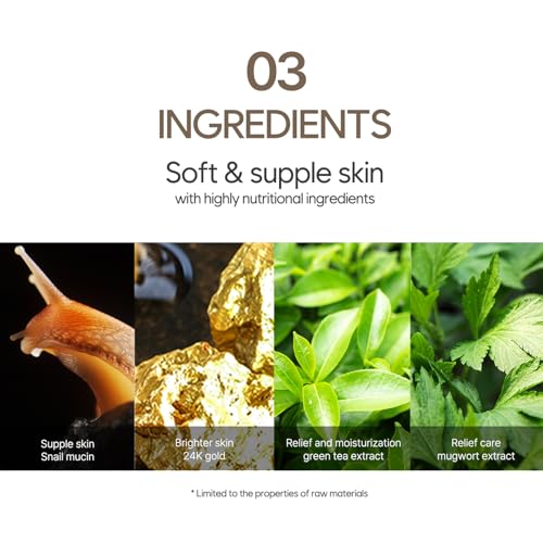 Petitfee Gold & Snail Hydogel Face Mask 5ea - 24k Gold Snail Facial Mask for Firming, Healthy Skin, Hydrating, Skin Elasticity, Snail Secretion Filtrate, Citrus Extract, Green Tea Extract
