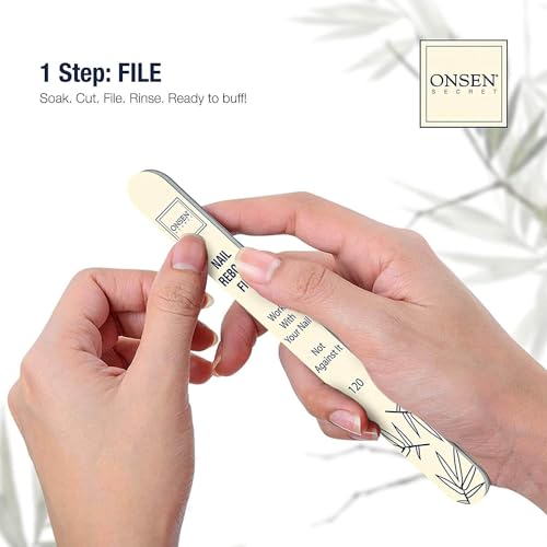 Onsen Secret Nail Care Kit - w/Cuticle Care Serum, Japanese Nail Buffer and Shine Kit - Strengthening & Shining - Spa-Quality Manicure - Organic Ingredients - Long-Lasting Shine - Easy & Safe - 1pk