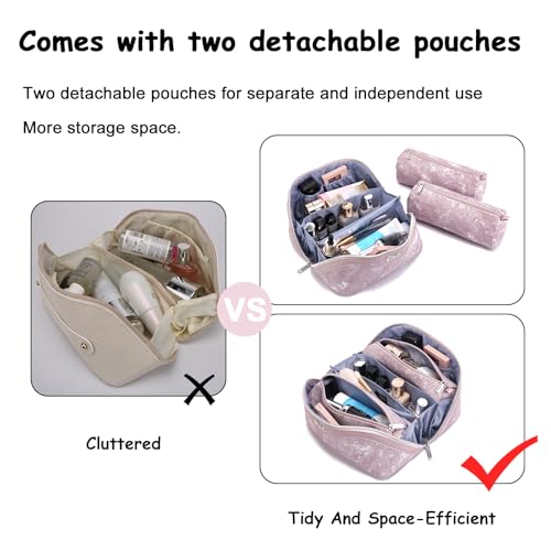 BOYATU Travel Makeup Bag Cosmetic Bags for Women: 3 Sets Large Capacity Make up Bag - Portable Toiletry Bags with Handle for Women(F-2-Purple)