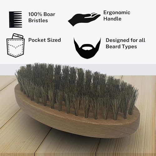 G.B.S Combo Set-3 Piece Kit Oval Wood Brush with Boar Bristles for Beard, Mustache with Bamboo Hard Comb