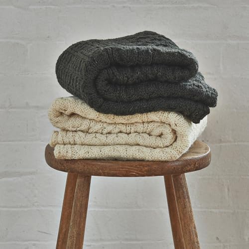 Irish Wool Blanket - Aran Classic Cable Knit Throw - Skiddaw Variation