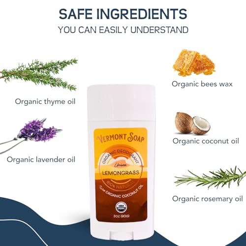 Lemongrass Organic Deodorant 3 Pack - Vermont Soap Antiperspirant for Men & Women