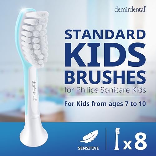 demirdental 8-Pack Kids Toothbrush Heads for Philips Sonicare Ages 7+ Turquoise